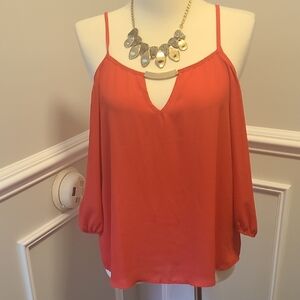 Lily White Cold Shoulder Blouse - Dark Coral